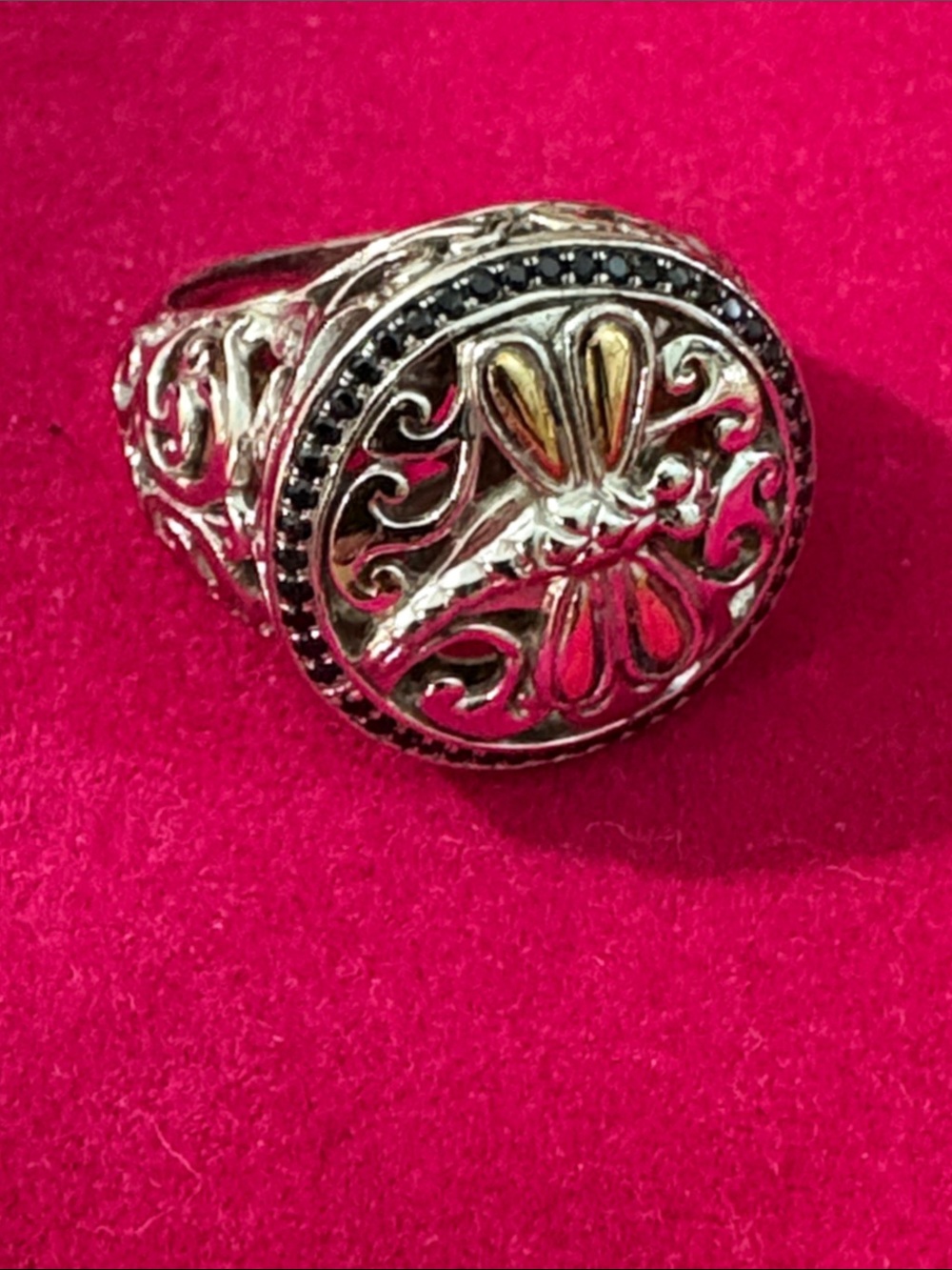 Phillip Gavriel Sterling Silver Filigree Floral Statement Ring